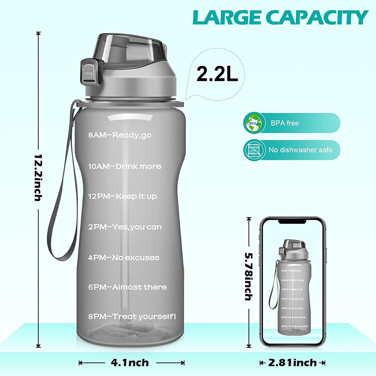 64 100oz Half Gallon Water Bottle With Straw 