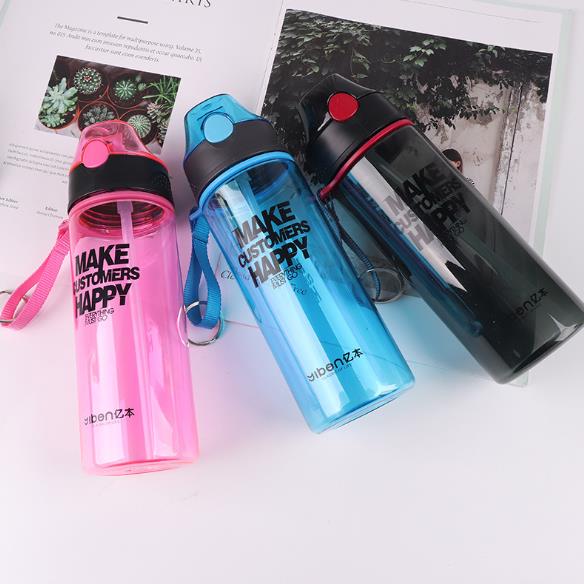 Simple English letter printing water bottle with straw | Water Bottle ...